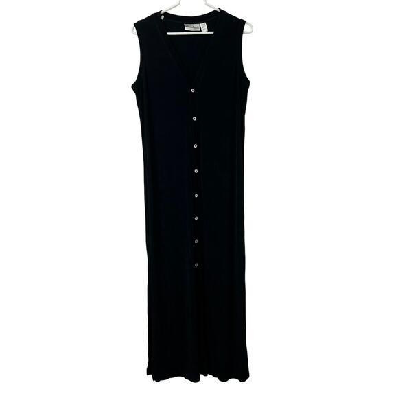Private Edition Chico's Womens 2 Large Black Button Down Slinky Knit Maxi Dress - Picture 1 of 5